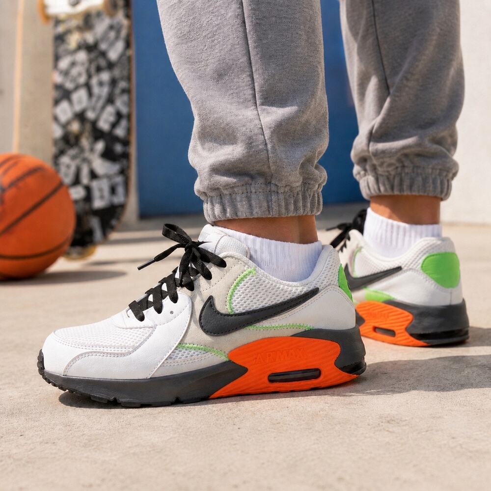 Nike Air Max Excee Big Kids 5Y White Black Orange Green Sneakers CD6894-107